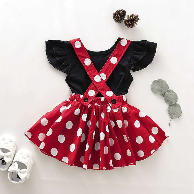 Summer Solid Color Flounced Sleeve Top Polka Dot Children's Suit