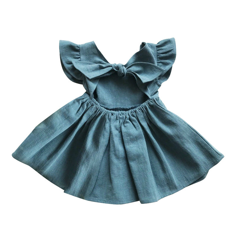 Cotton Class Blue High Quality Little Thin Type Children's Dress