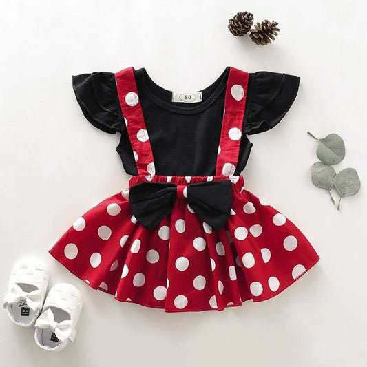 Summer Solid Color Flounced Sleeve Top Polka Dot Children's Suit
