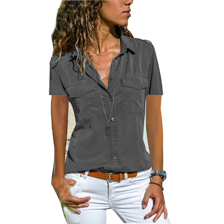 Fashion Pretty Women's Shirt Lapel Sleeve Blouse