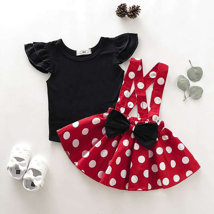 Summer Solid Color Flounced Sleeve Top Polka Dot Children's Suit