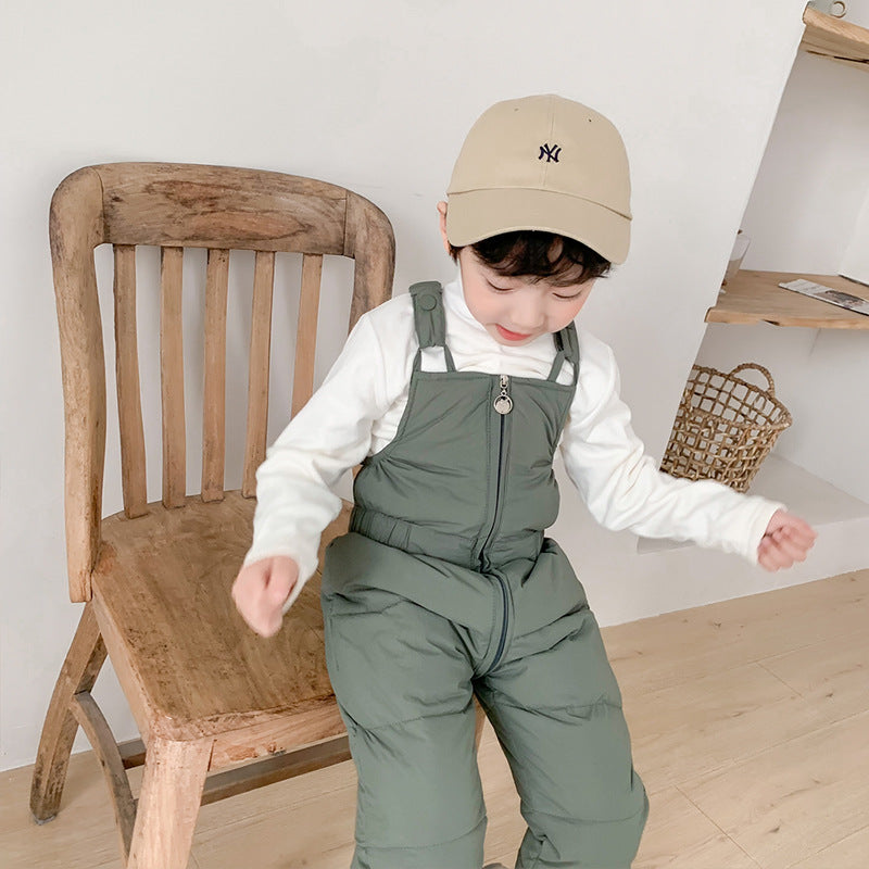 Children's Korean Style Down Cotton Suspender Outer Wear One-piece Clothes Children's Pants