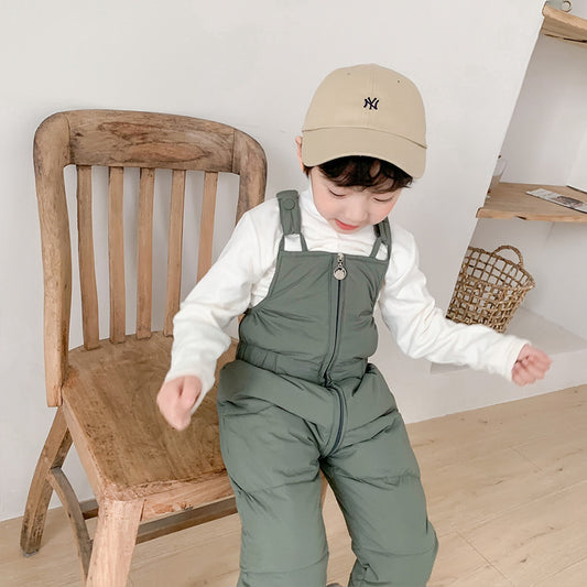 Children's Korean Style Down Cotton Suspender Outer Wear One-piece Clothes Children's Pants