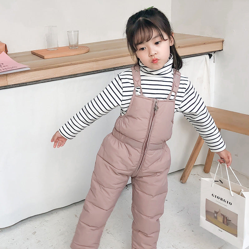 Children's Korean Style Down Cotton Suspender Outer Wear One-piece Clothes Children's Pants