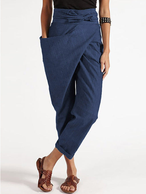 Durable Women's Irregular Lace Up Cropped Casual Pants