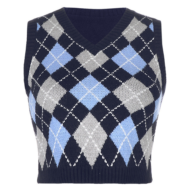 Women's Autumn Solid Color Plaid Bandage Dress Outer Sleeveless Vests