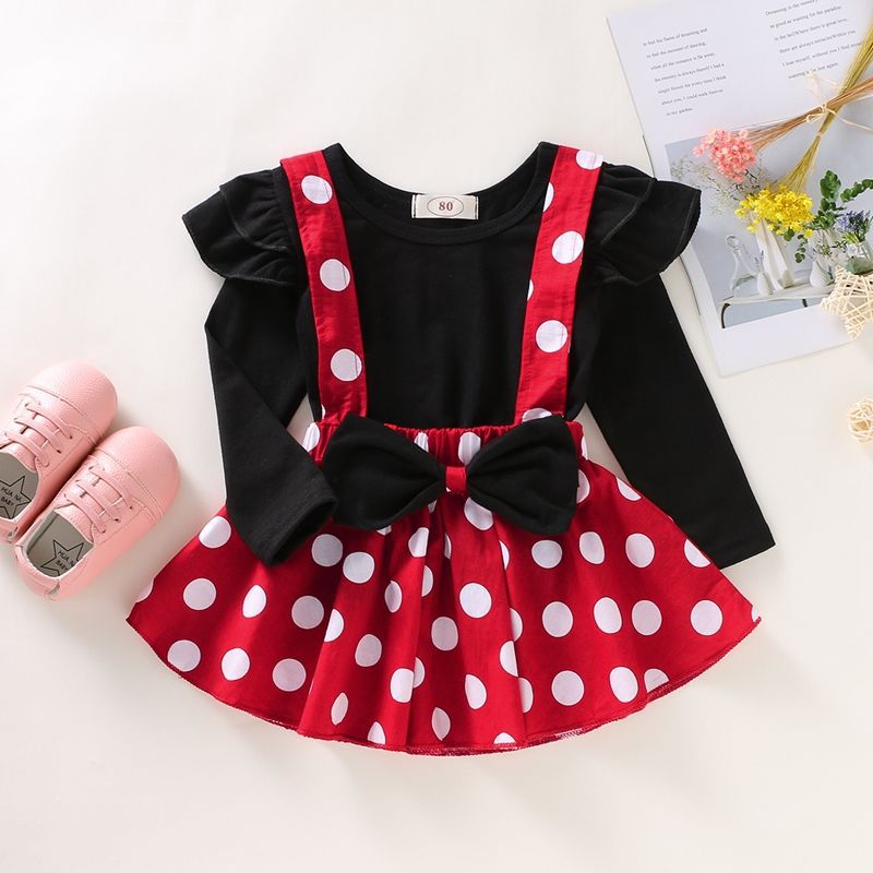 Summer Solid Color Flounced Sleeve Top Polka Dot Children's Suit