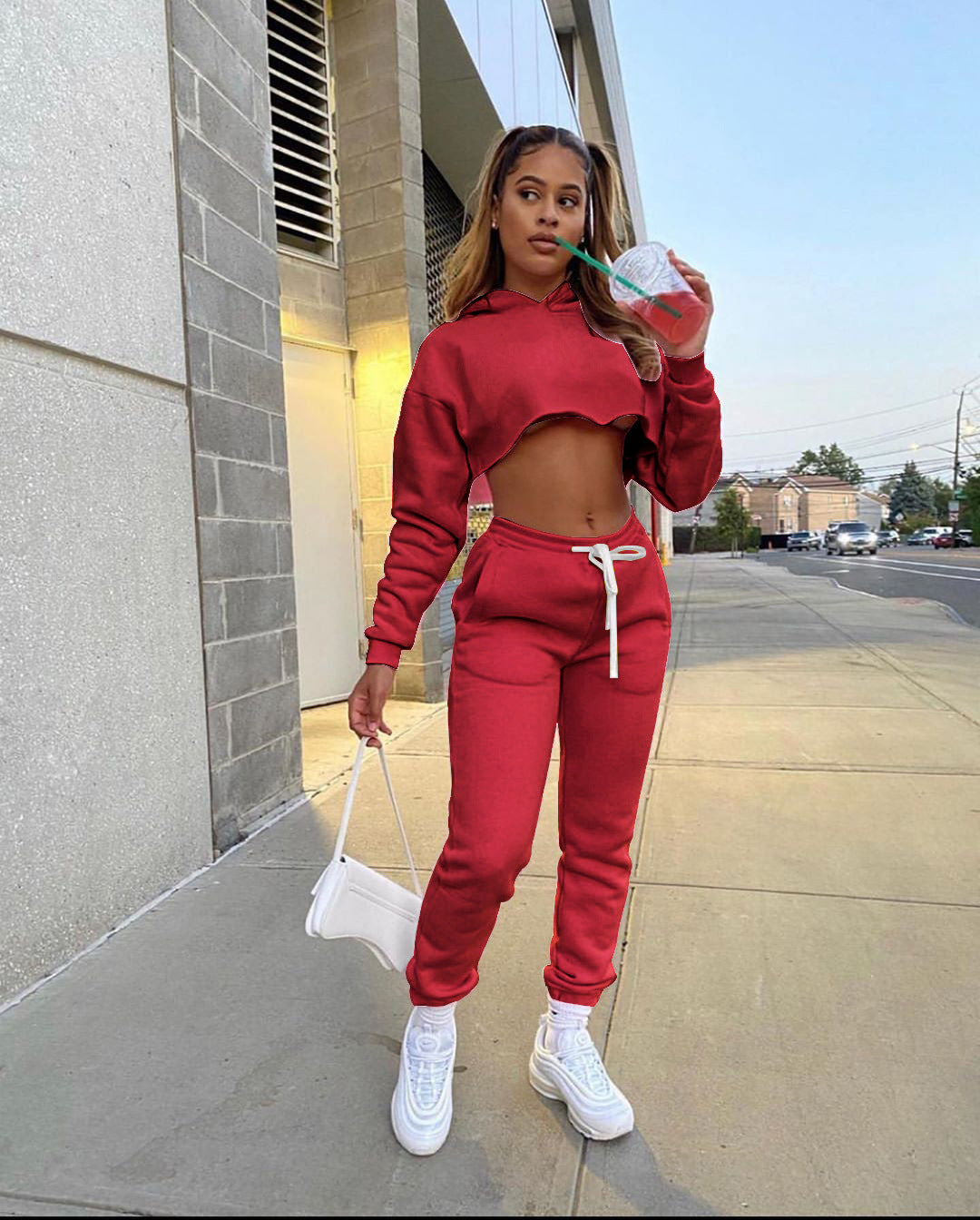 Women's Solid Color Two-piece Fleece Padded Leisure Suits
