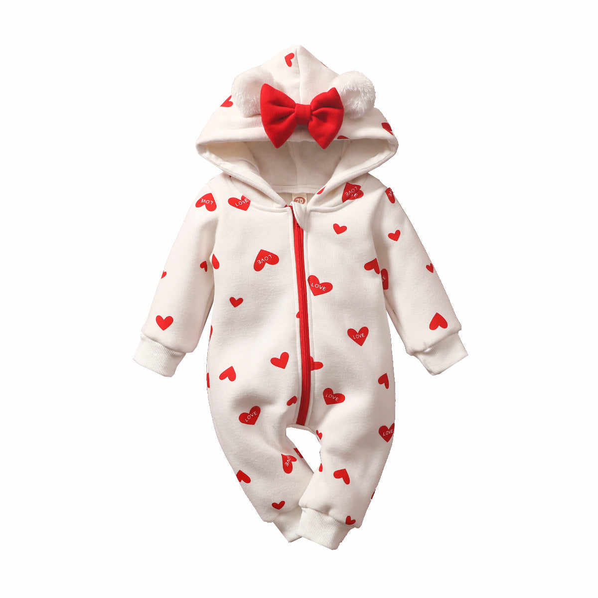 Love Romper Year Old Bowknot Zipper Sweater Strawberry Jumpsuit, Climbing Suit