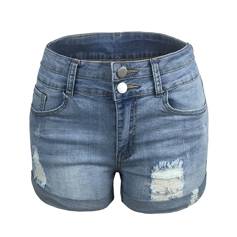 Women's Fashion Ripped Curling Elastic High Waist Denim Women's Jeans