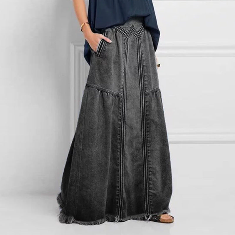 Women's Style Binding Tape Brushed Elastic High Skirt