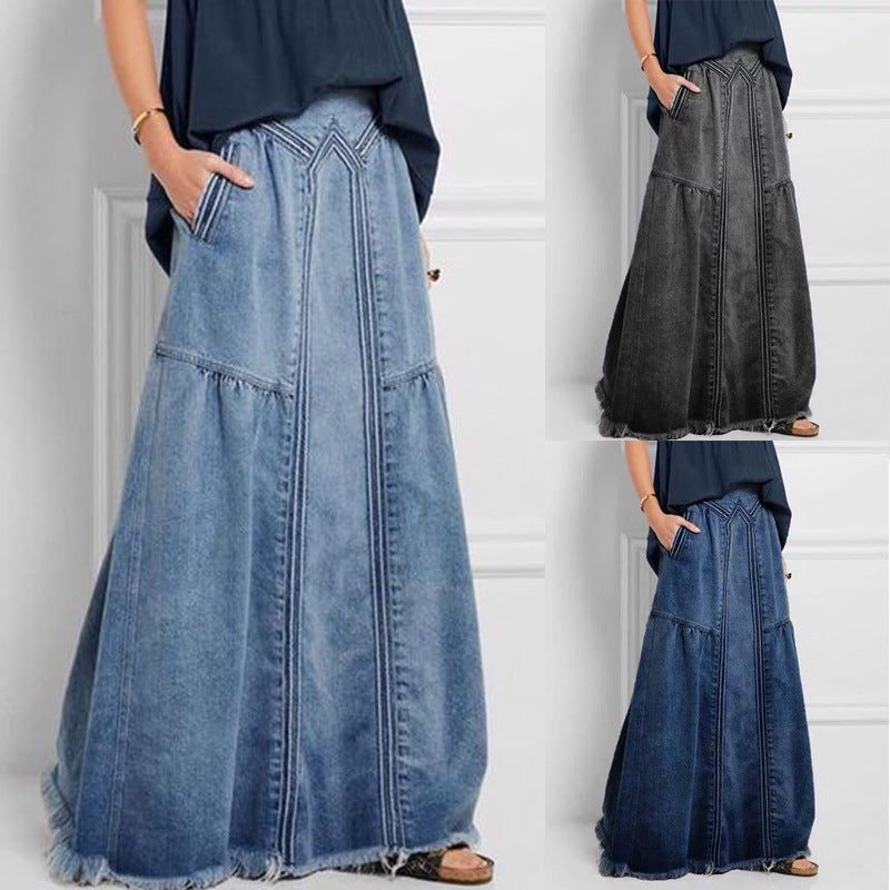 Women's Style Binding Tape Brushed Elastic High Skirt
