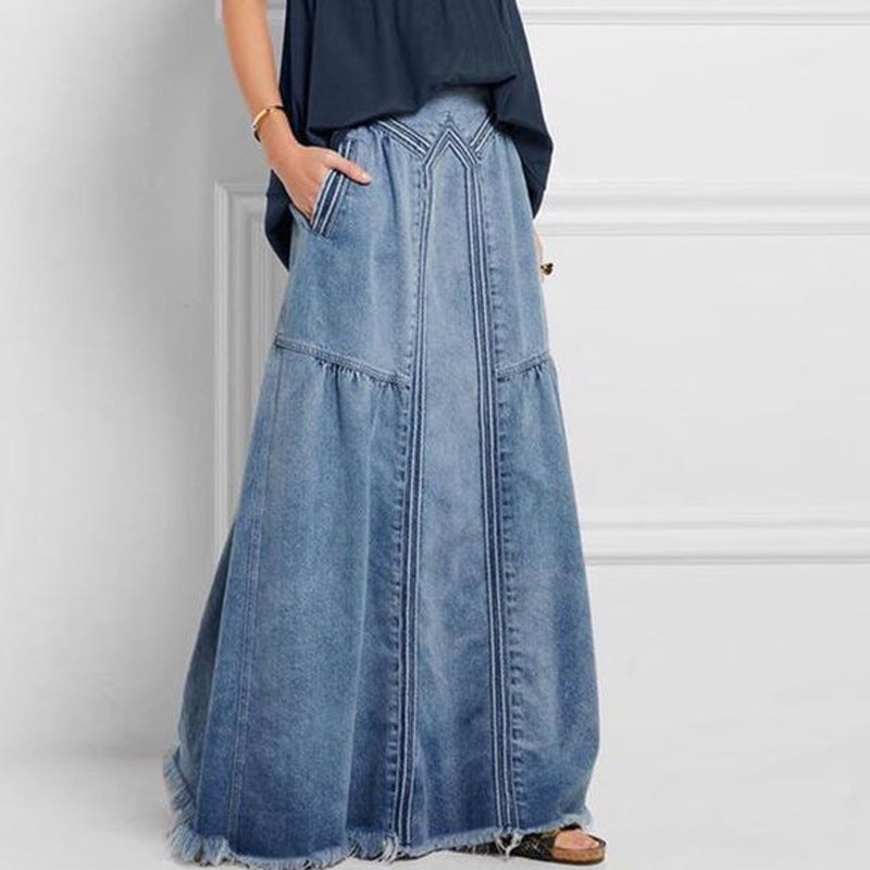 Women's Style Binding Tape Brushed Elastic High Skirt