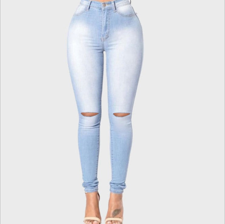 New Women's Slim Stretch Ripped Pencil Jeans