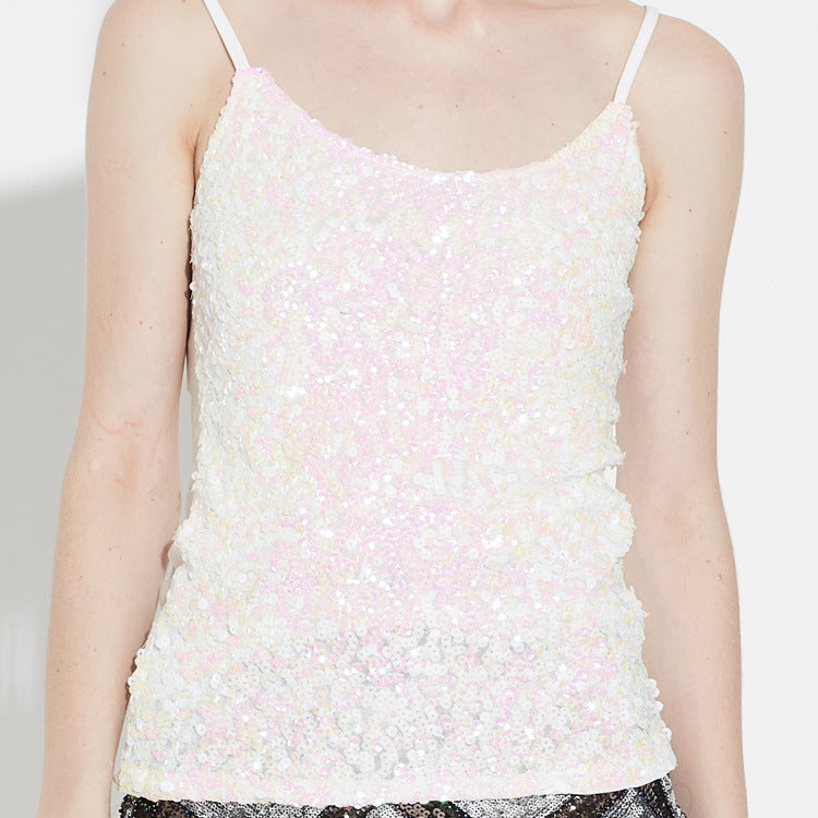 Women's Sequined Stretch Bottoming Adjustable Camisole Small Vest/suspenders/tube Top