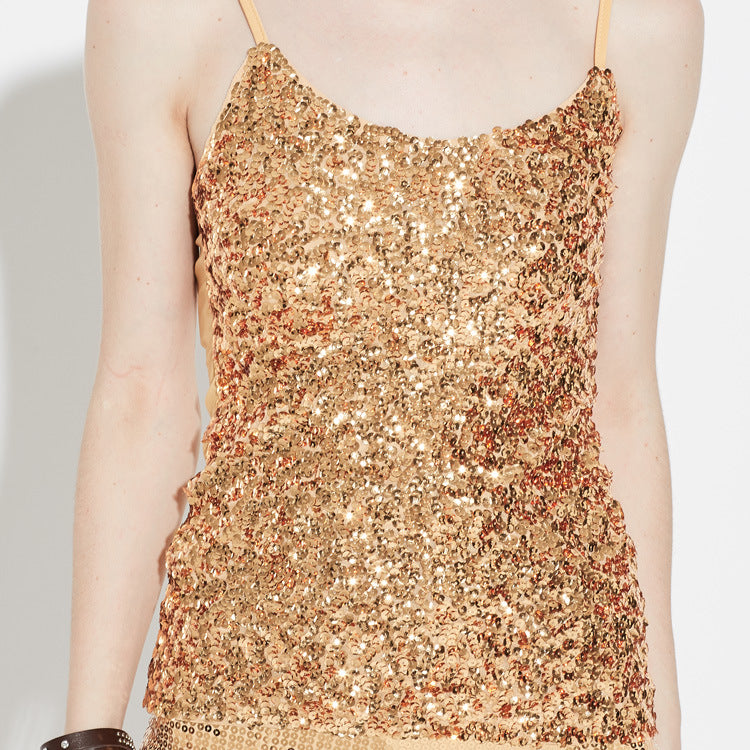 Women's Sequined Stretch Bottoming Adjustable Camisole Small Vest/suspenders/tube Top