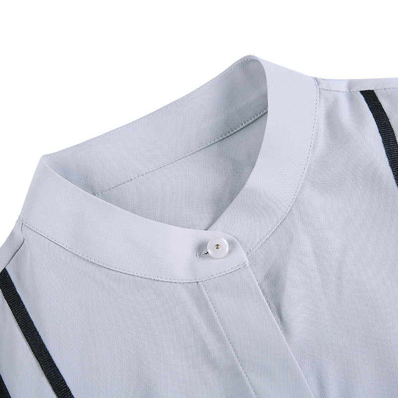 Women's Autumn Stand Collar Long-sleeved Shirt Fleece-lined Striped Western Style Blouses