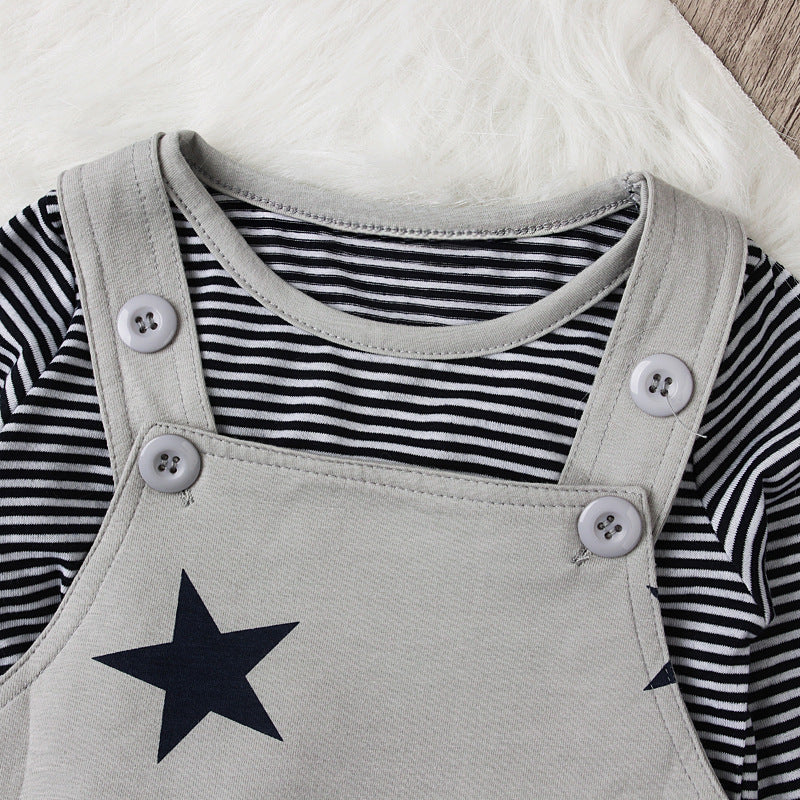 Children's Boys Suspender Trousers Long-sleeved T-shirt Hat Three-piece Children's Suit