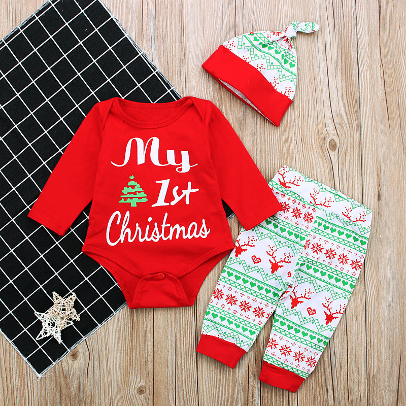 Children's Christmas Style Long-sleeved Letter Jumpsuit Romper Children's Suit