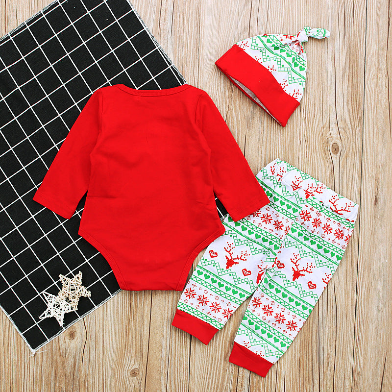 Children's Christmas Style Long-sleeved Letter Jumpsuit Romper Children's Suit