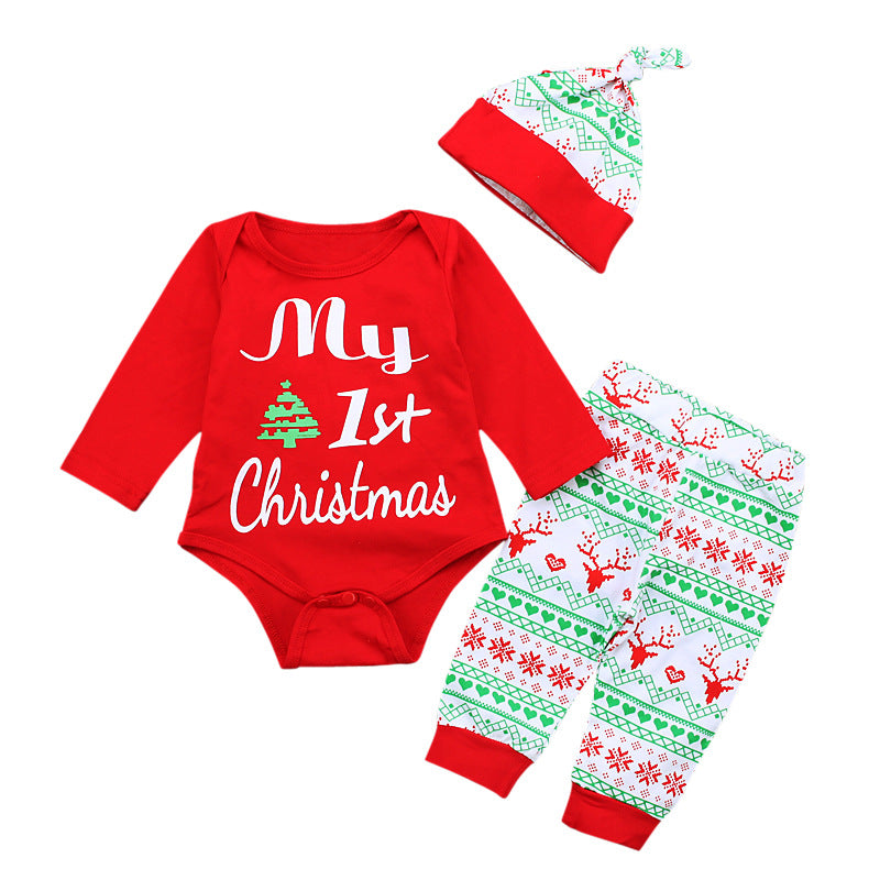 Children's Christmas Style Long-sleeved Letter Jumpsuit Romper Children's Suit