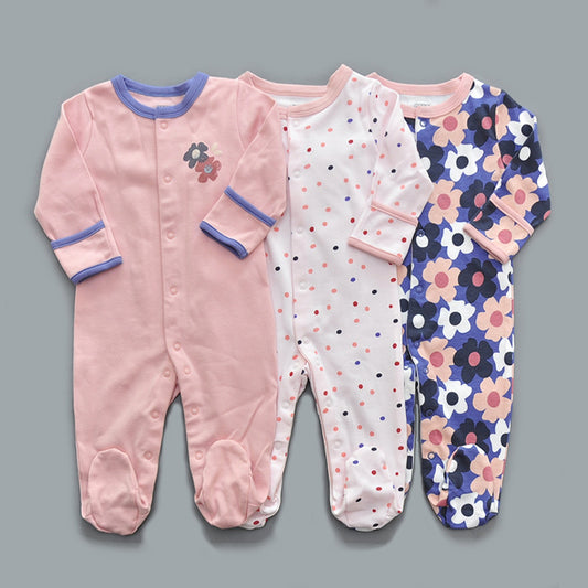 Three-piece Bale Of Cotton Hands Feet Romper Born Jumpsuit, Climbing Suit