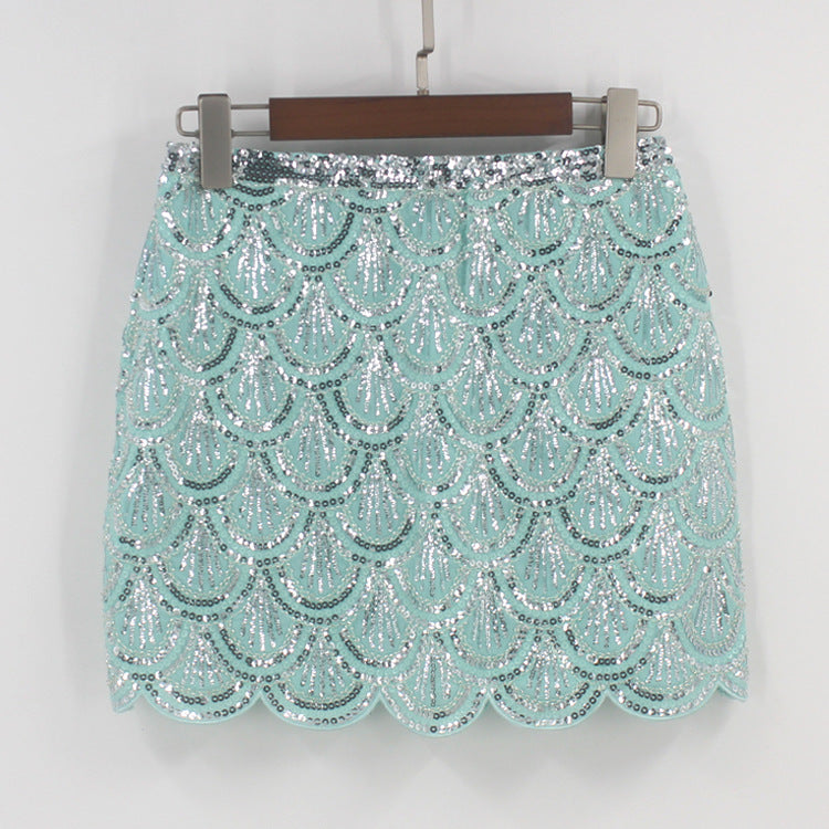 Trendy Wavy Hip Sequined Beaded Dress Skirt
