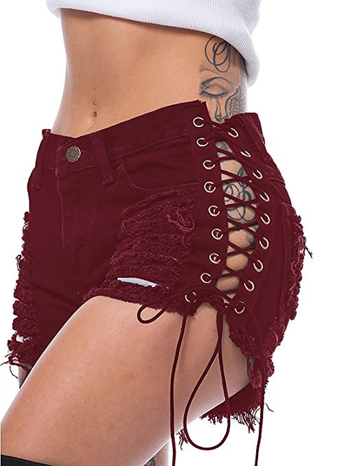 Summer Ripped Fashion Side Bandage Ladies Jeans