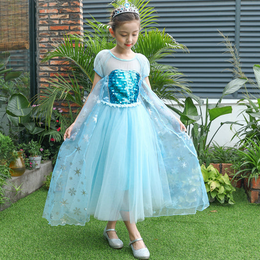 Children's Summer Princess Elsa Medium Large Birthday Day Children's Dress