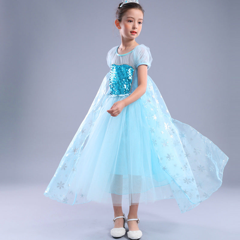 Children's Summer Princess Elsa Medium Large Birthday Day Children's Dress