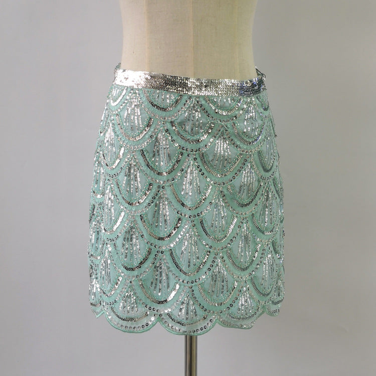 Trendy Wavy Hip Sequined Beaded Dress Skirt