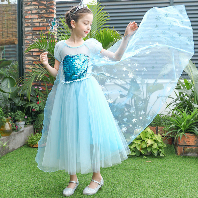 Children's Summer Princess Elsa Medium Large Birthday Day Children's Dress
