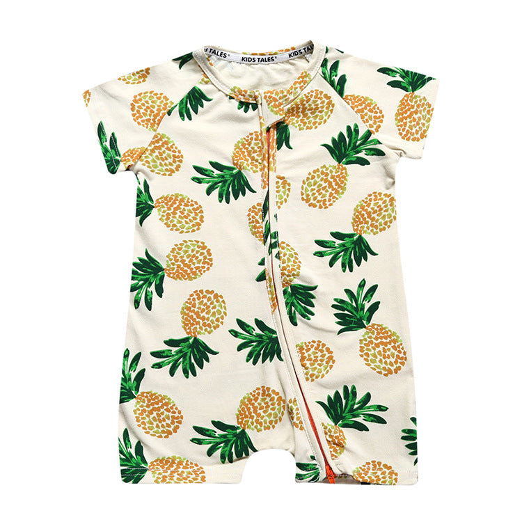 Summer Short Sleeved Romper Born Printed Double Zipper Jumpsuit Jumpsuit, Climbing Suit