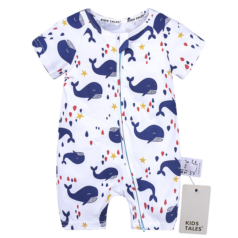 Summer Short Sleeved Romper Born Printed Double Zipper Jumpsuit Jumpsuit, Climbing Suit