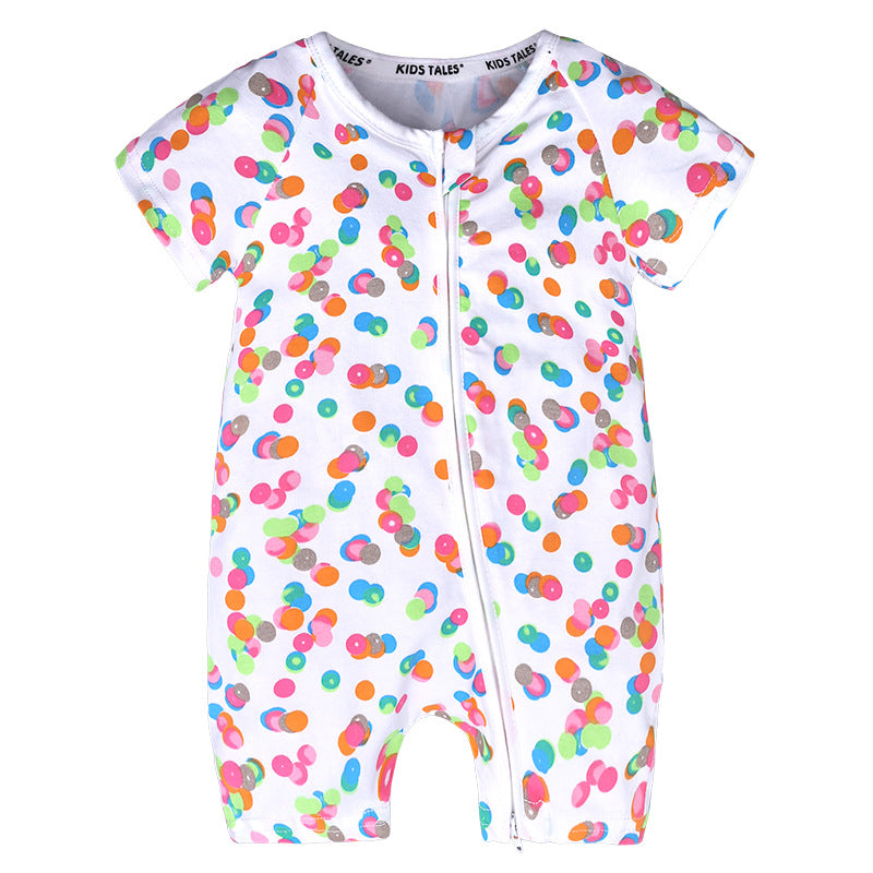 Summer Short Sleeved Romper Born Printed Double Zipper Jumpsuit Jumpsuit, Climbing Suit