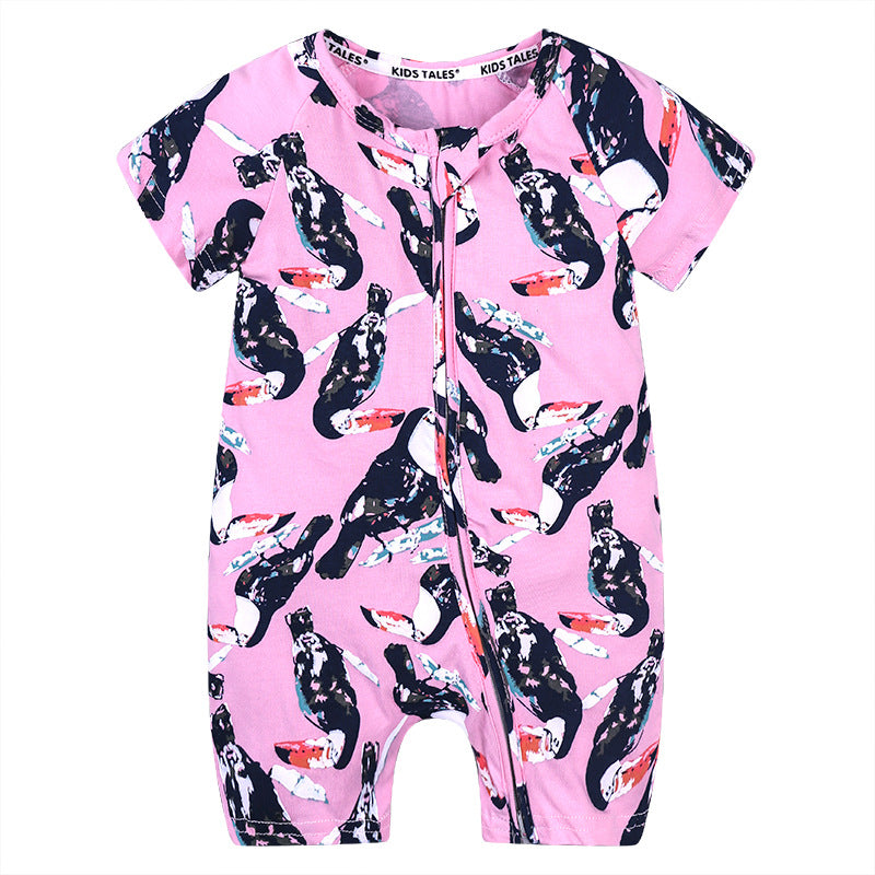 Summer Short Sleeved Romper Born Printed Double Zipper Jumpsuit Jumpsuit, Climbing Suit