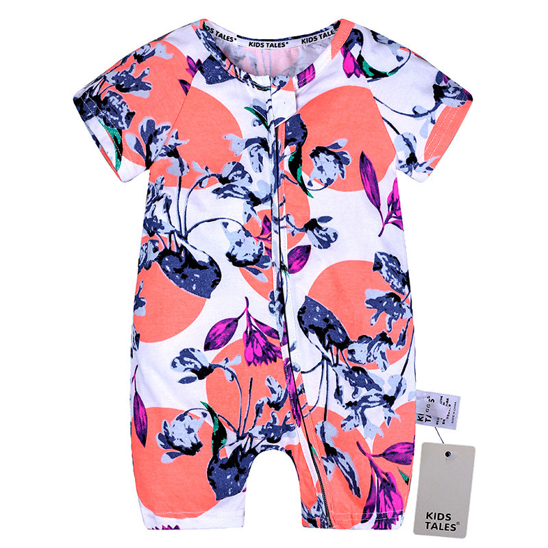 Summer Short Sleeved Romper Born Printed Double Zipper Jumpsuit Jumpsuit, Climbing Suit