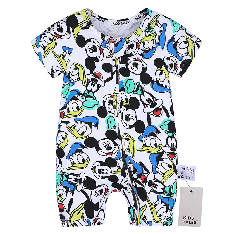 Summer Short Sleeved Romper Born Printed Double Zipper Jumpsuit Jumpsuit, Climbing Suit