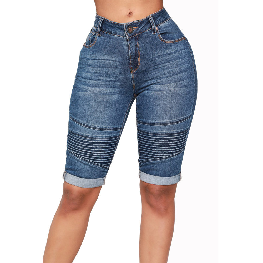 Women's Motorcycle Stretch Capri Blue Denim Women's Jeans