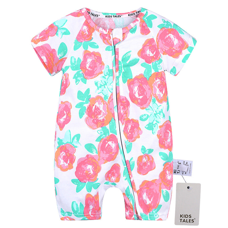 Summer Short Sleeved Romper Born Printed Double Zipper Jumpsuit Jumpsuit, Climbing Suit