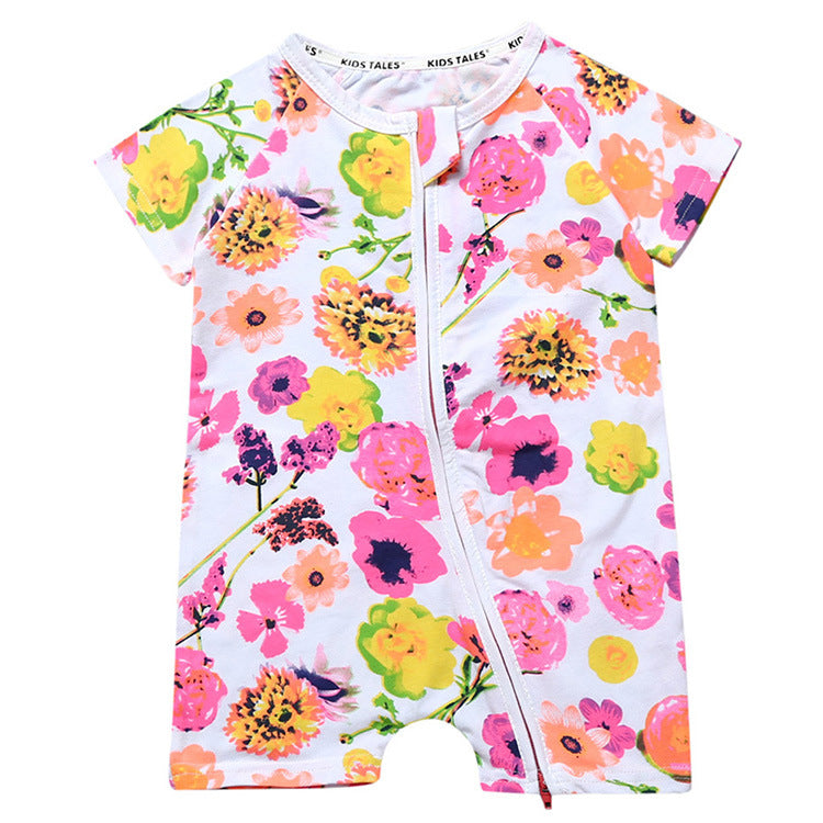 Summer Short Sleeved Romper Born Printed Double Zipper Jumpsuit Jumpsuit, Climbing Suit