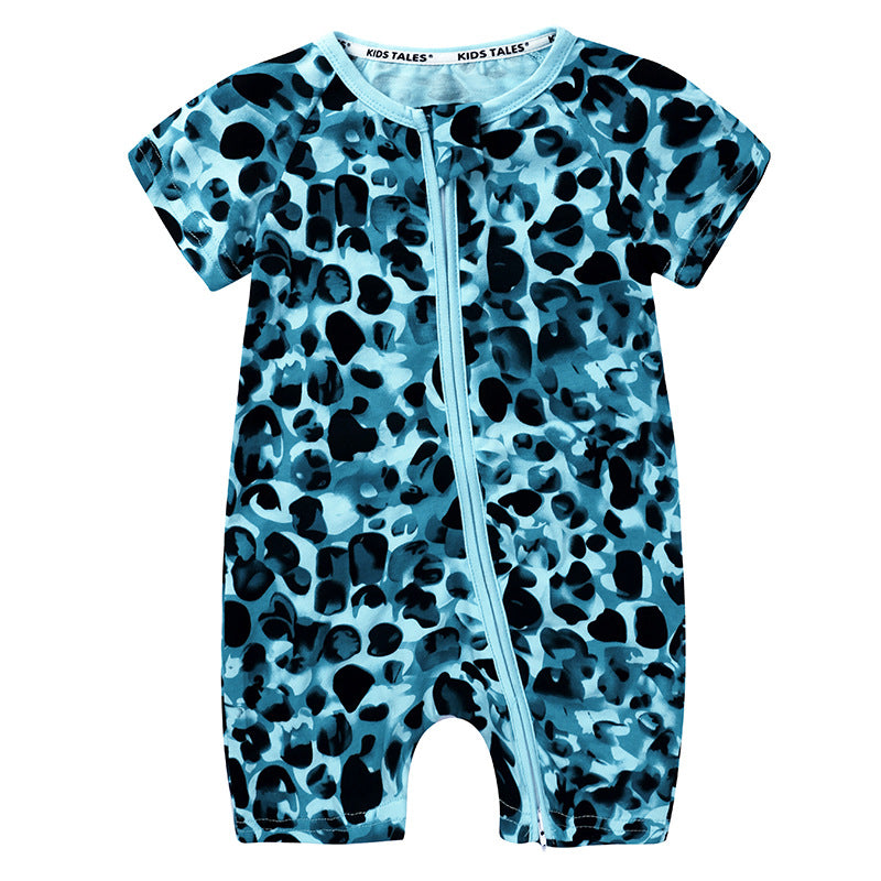Summer Short Sleeved Romper Born Printed Double Zipper Jumpsuit Jumpsuit, Climbing Suit