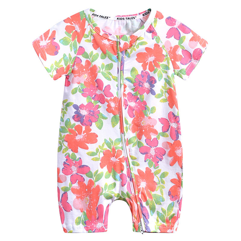 Summer Short Sleeved Romper Born Printed Double Zipper Jumpsuit Jumpsuit, Climbing Suit