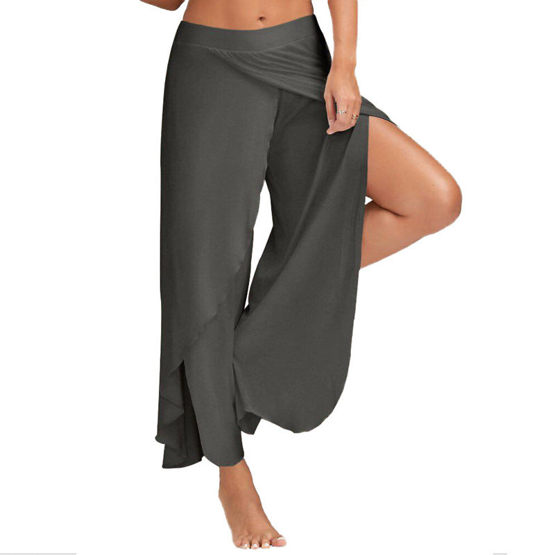 Milk Silk Stitching Summer Sexy Cross Casual Pants