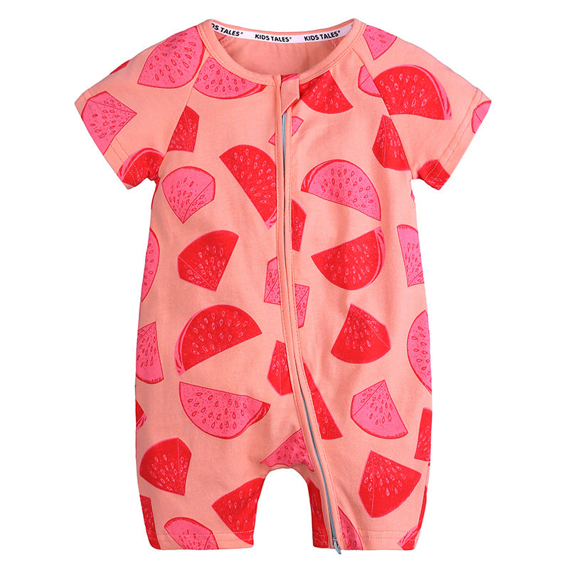 Summer Short Sleeved Romper Born Printed Double Zipper Jumpsuit Jumpsuit, Climbing Suit