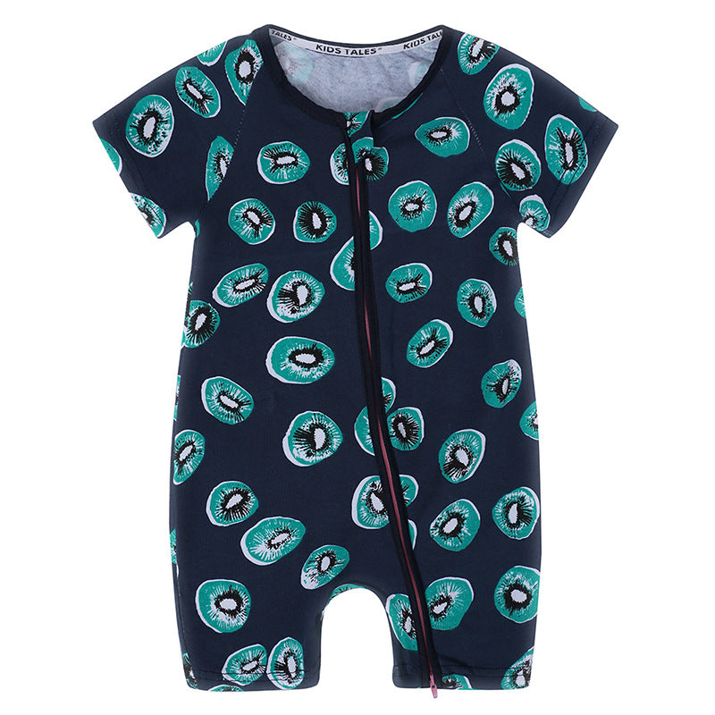 Summer Short Sleeved Romper Born Printed Double Zipper Jumpsuit Jumpsuit, Climbing Suit