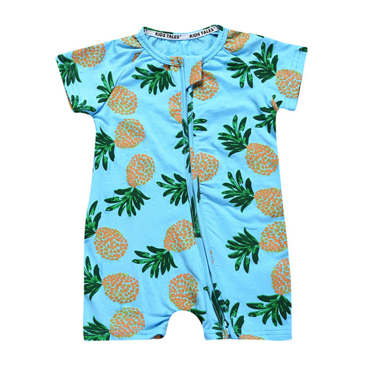 Summer Short Sleeved Romper Born Printed Double Zipper Jumpsuit Jumpsuit, Climbing Suit