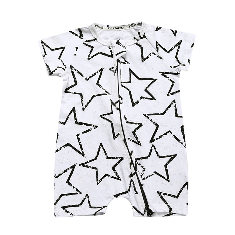 Summer Short Sleeved Romper Born Printed Double Zipper Jumpsuit Jumpsuit, Climbing Suit