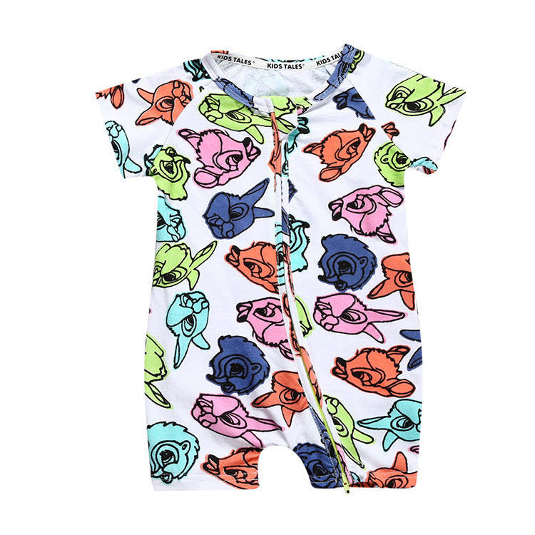 Summer Short Sleeved Romper Born Printed Double Zipper Jumpsuit Jumpsuit, Climbing Suit