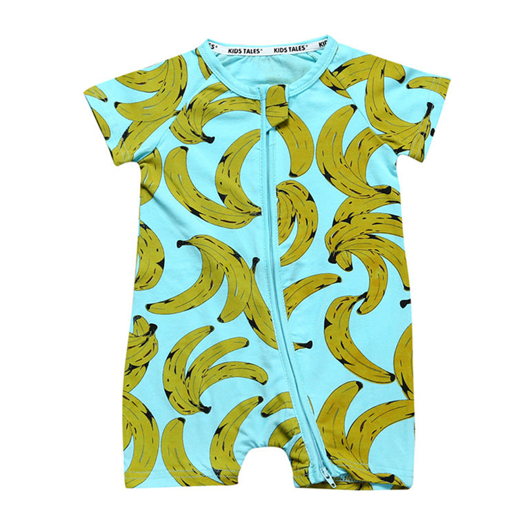 Summer Short Sleeved Romper Born Printed Double Zipper Jumpsuit Jumpsuit, Climbing Suit